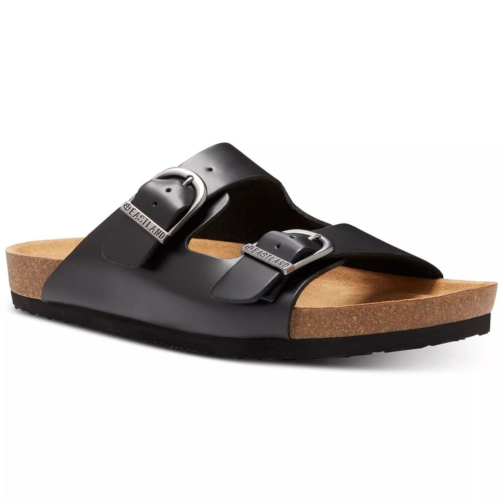 Eastland Men Cambridge Slip On Footbed Sandals Size US 9M Black Leather